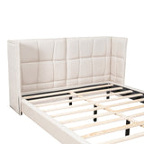 Queen Size Upholstered Platform Bed with LED Lights and U-Shaped Headboard for Master Bedrooms, Guest Rooms, Linen Fabric