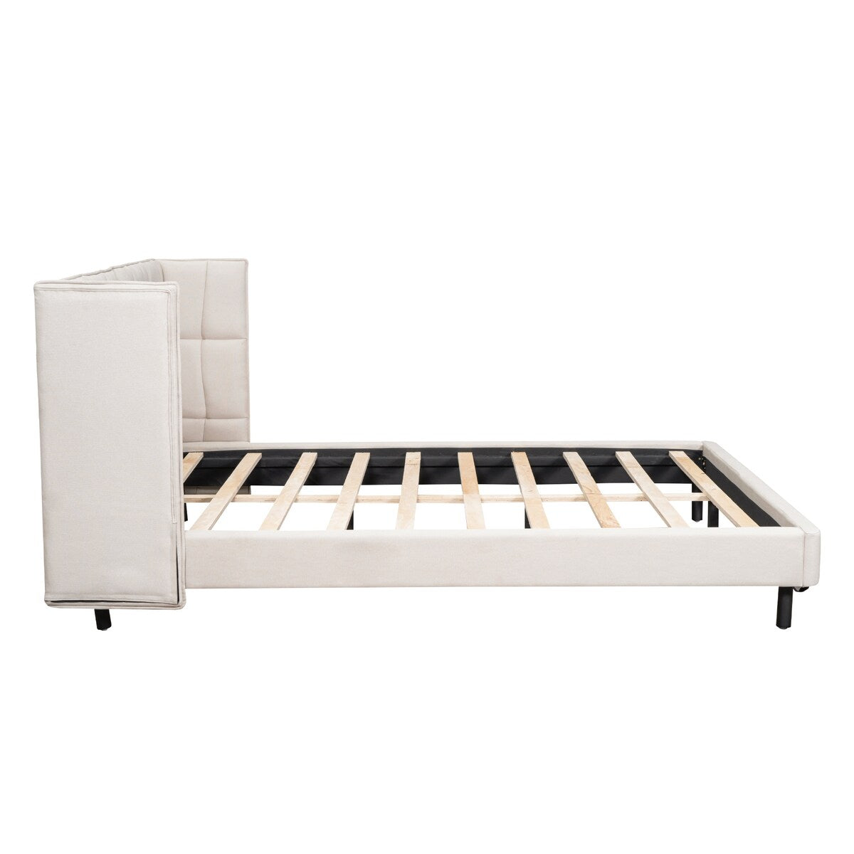 Queen Size Upholstered Platform Bed with LED Lights and U-Shaped Headboard for Master Bedrooms, Guest Rooms, Linen Fabric