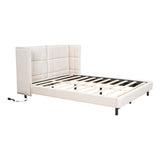 Queen Size Upholstered Platform Bed with LED Lights and U-Shaped Headboard for Master Bedrooms, Guest Rooms, Linen Fabric