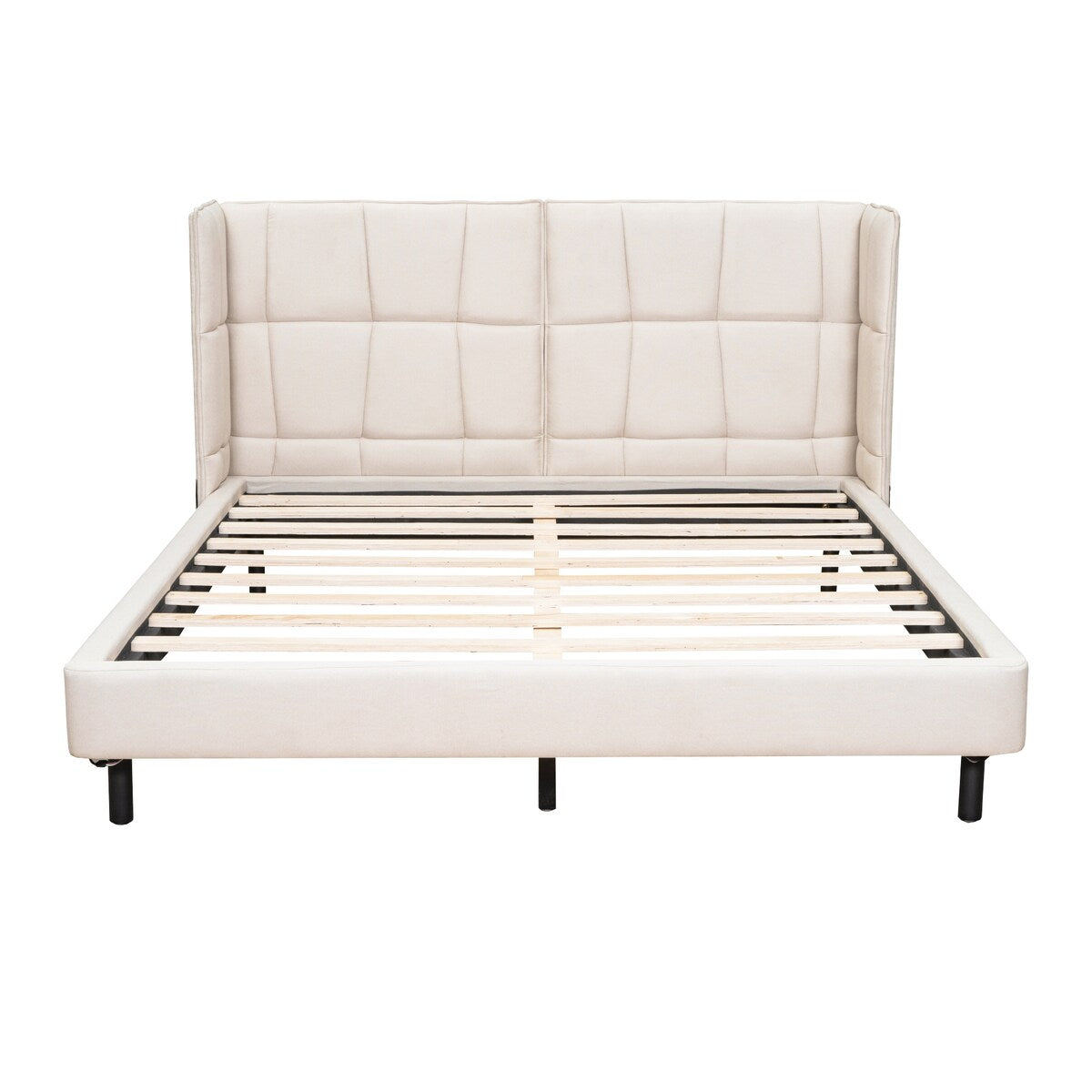 Queen Size Upholstered Platform Bed with LED Lights and U-Shaped Headboard for Master Bedrooms, Guest Rooms, Linen Fabric