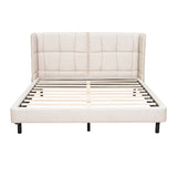 Queen Size Upholstered Platform Bed with LED Lights and U-Shaped Headboard for Master Bedrooms, Guest Rooms, Linen Fabric