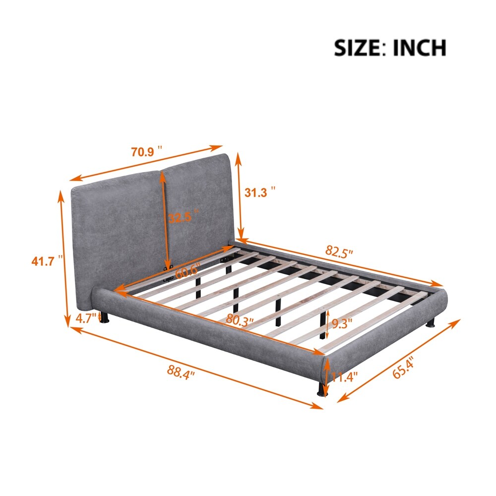 Queen Size Upholstered Platform Bed with Two Large Headrests