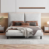 Queen Size Upholstered Platform Bed with Two Large Headrests