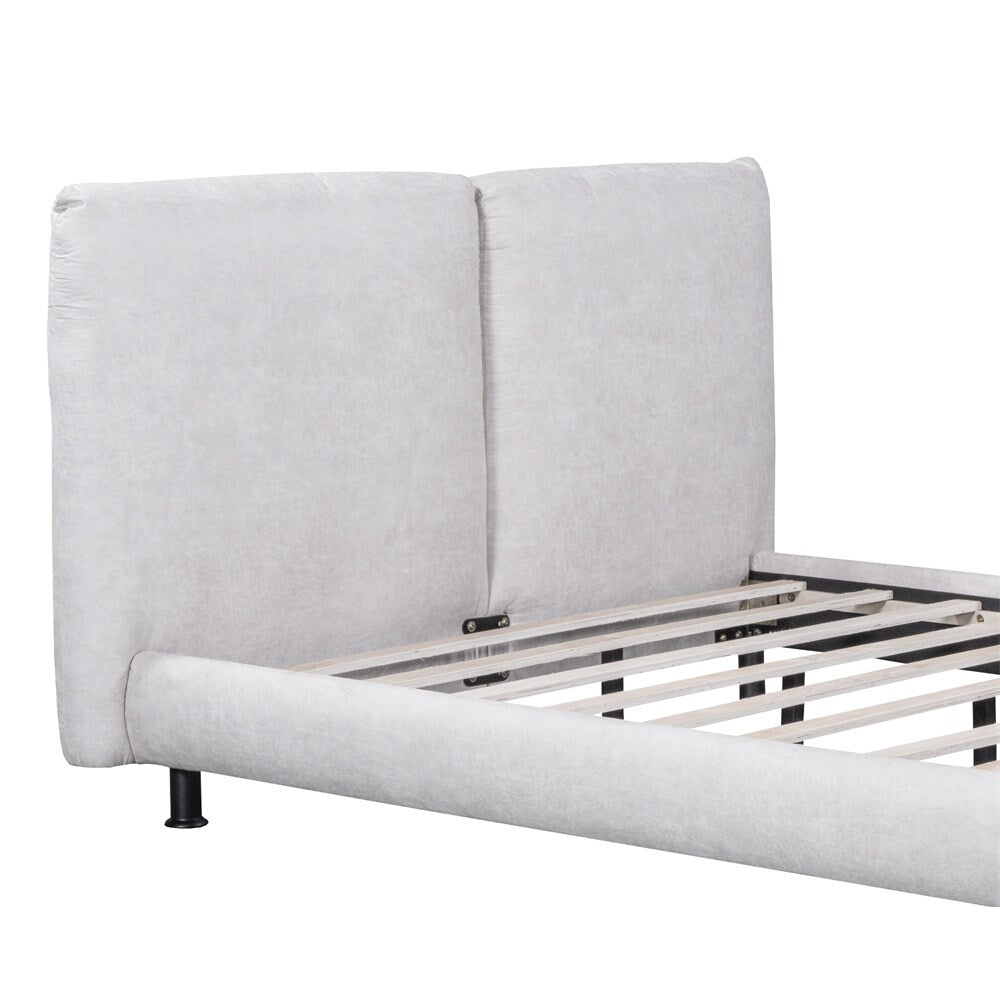 Queen Size Upholstered Platform Bed with Two Large Headrests
