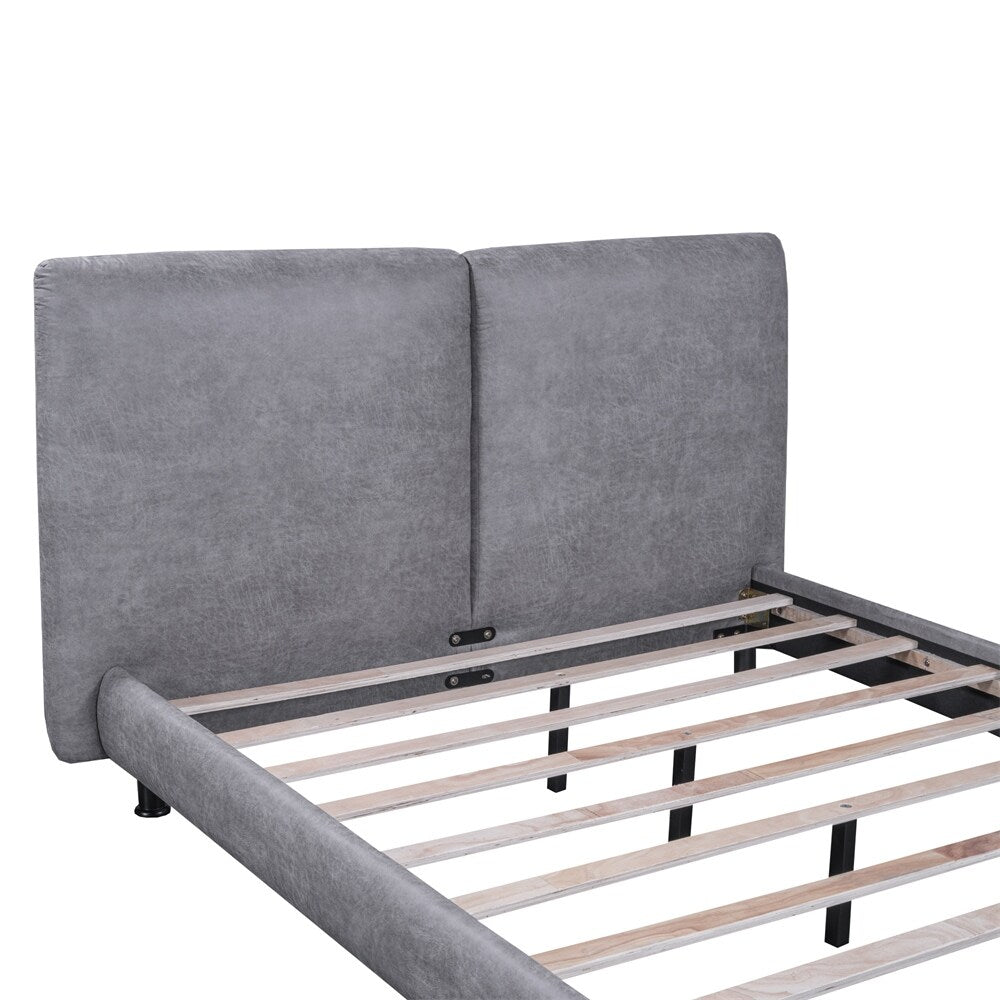 Queen Size Upholstered Platform Bed with Two Large Headrests