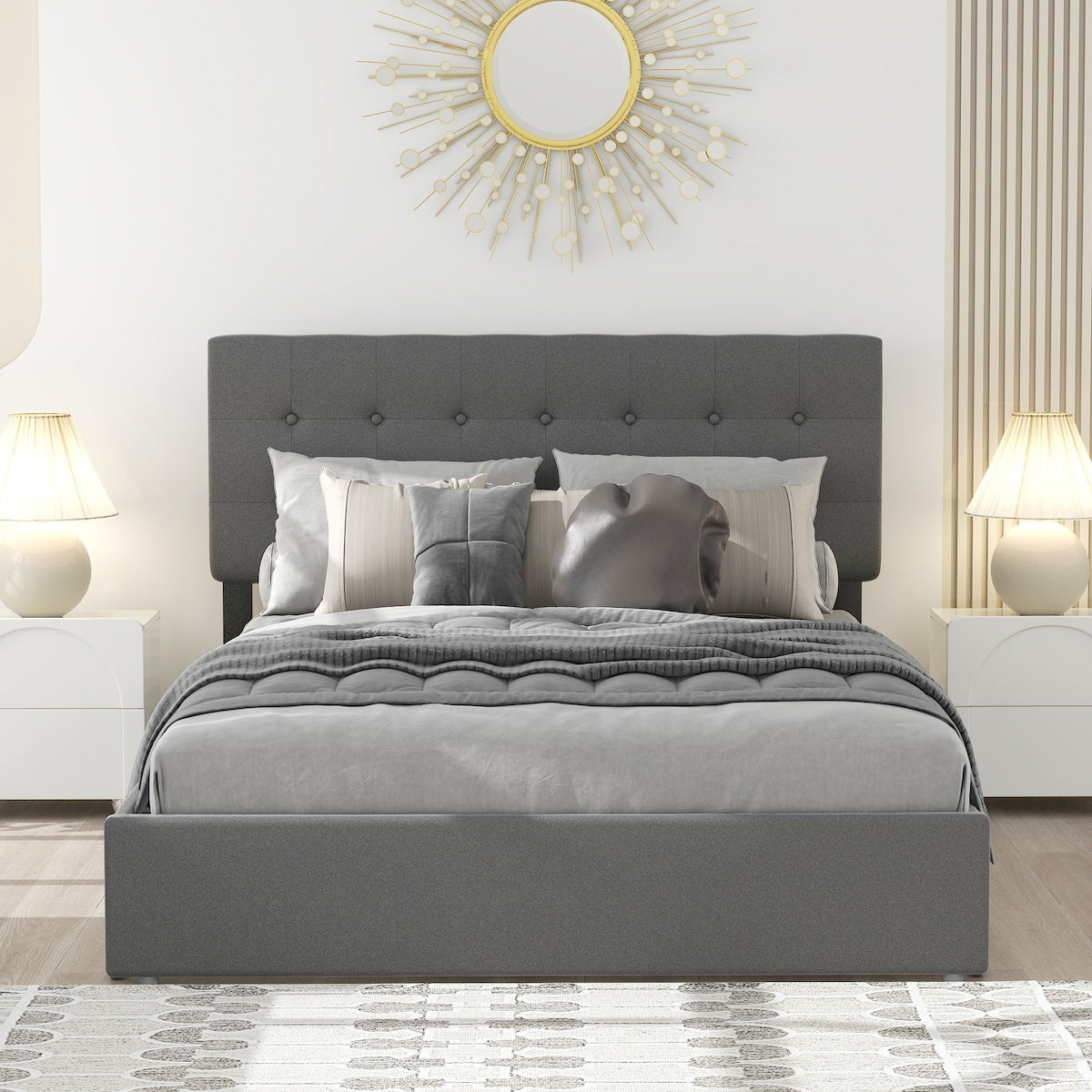 Queen Size Upholstered Platform Bed with Underneath Storage Space