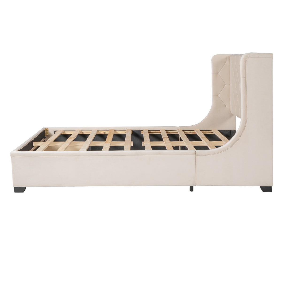 Queen Size Upholstered Platform Bed with Wingback Headboard and a Big Drawer