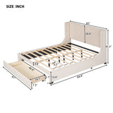 Queen Size Upholstered Platform Bed with Wingback Headboard and a Big Drawer