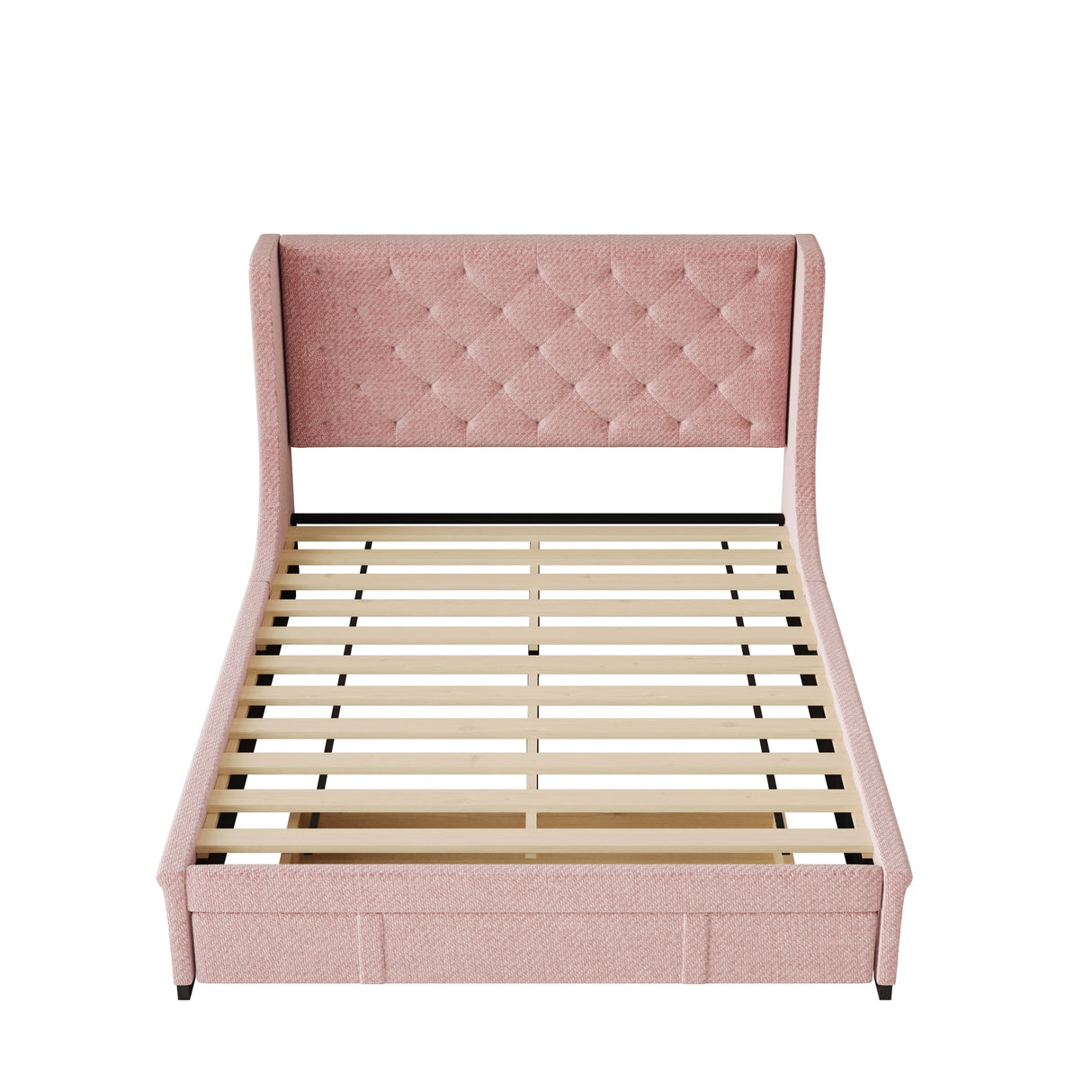 Queen Size Upholstered Platform Bed with Wingback Headboard and a Big Drawer