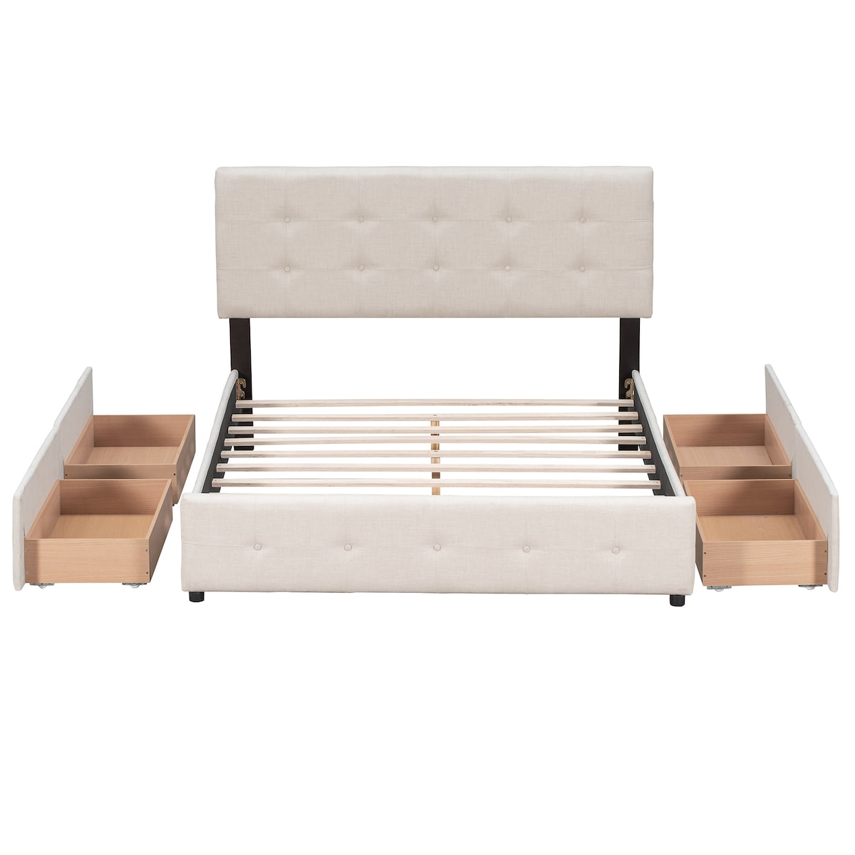 Queen Size Upholstered Storage Platform Bed with Tufted Headboard&4 Drawers