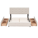 Queen Size Upholstered Storage Platform Bed with Tufted Headboard&4 Drawers