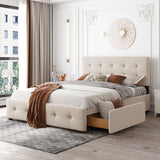 Queen Size Upholstered Storage Platform Bed with Tufted Headboard&4 Drawers