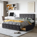 Queen Size Upholstered Storage Platform Bed with Tufted Headboard&4 Drawers