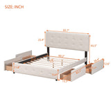 Queen Size Upholstered Storage Platform Bed with Tufted Headboard&4 Drawers