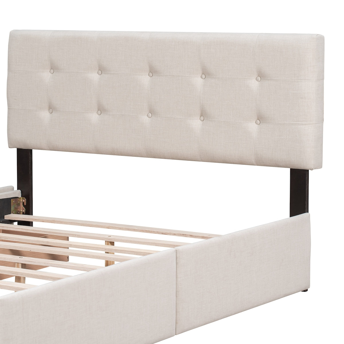 Queen Size Upholstered Storage Platform Bed with Tufted Headboard&4 Drawers