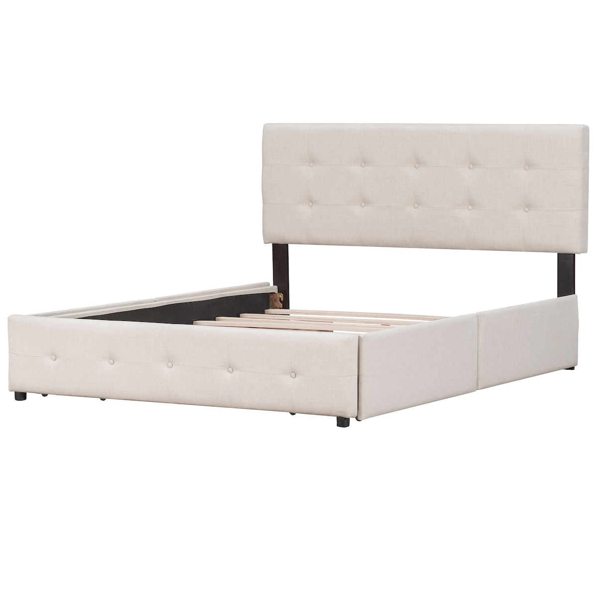 Queen Size Upholstered Storage Platform Bed with Tufted Headboard&4 Drawers