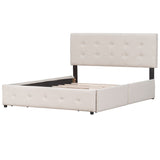 Queen Size Upholstered Storage Platform Bed with Tufted Headboard&4 Drawers