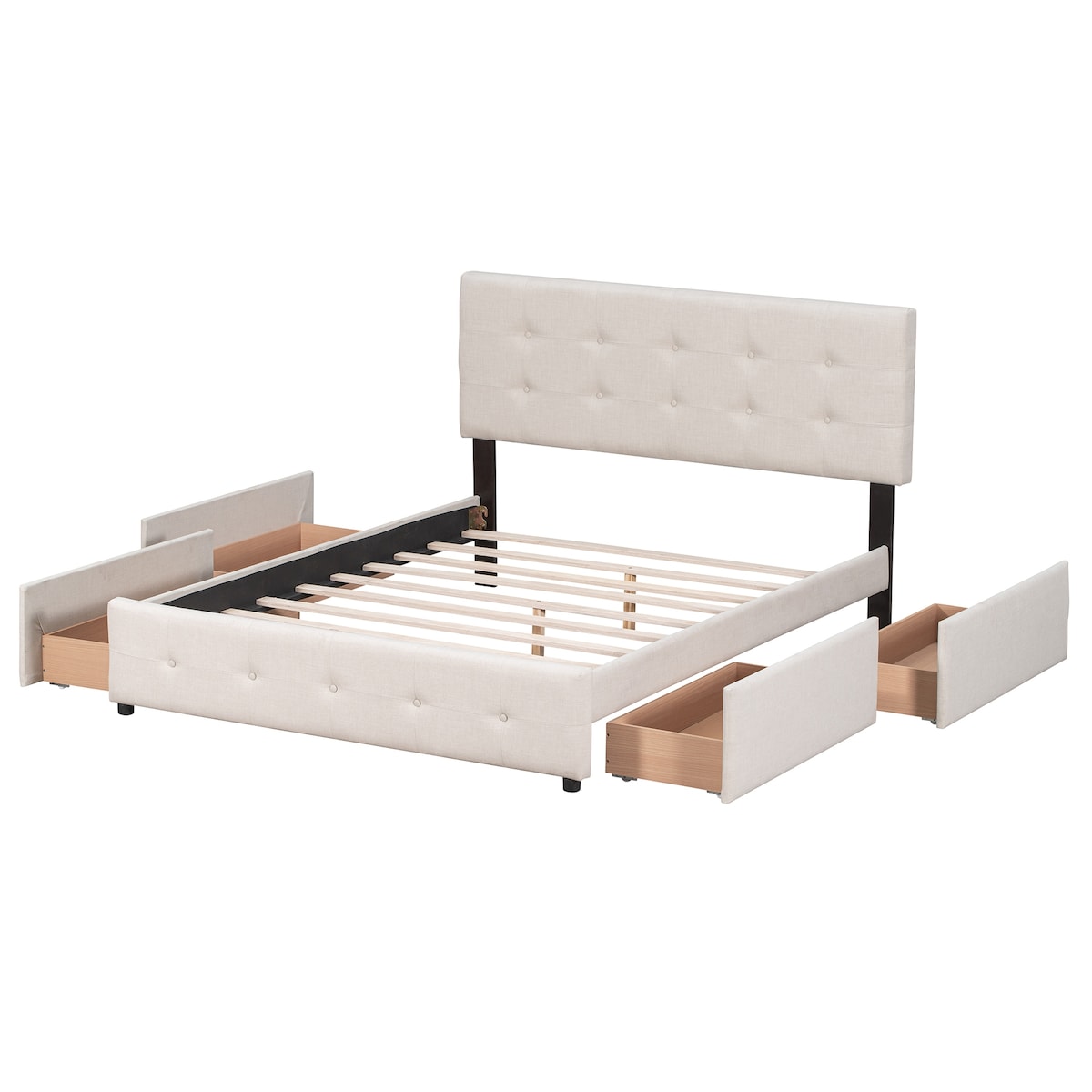 Queen Size Upholstered Storage Platform Bed with Tufted Headboard&4 Drawers