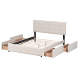 Queen Size Upholstered Storage Platform Bed with Tufted Headboard&4 Drawers