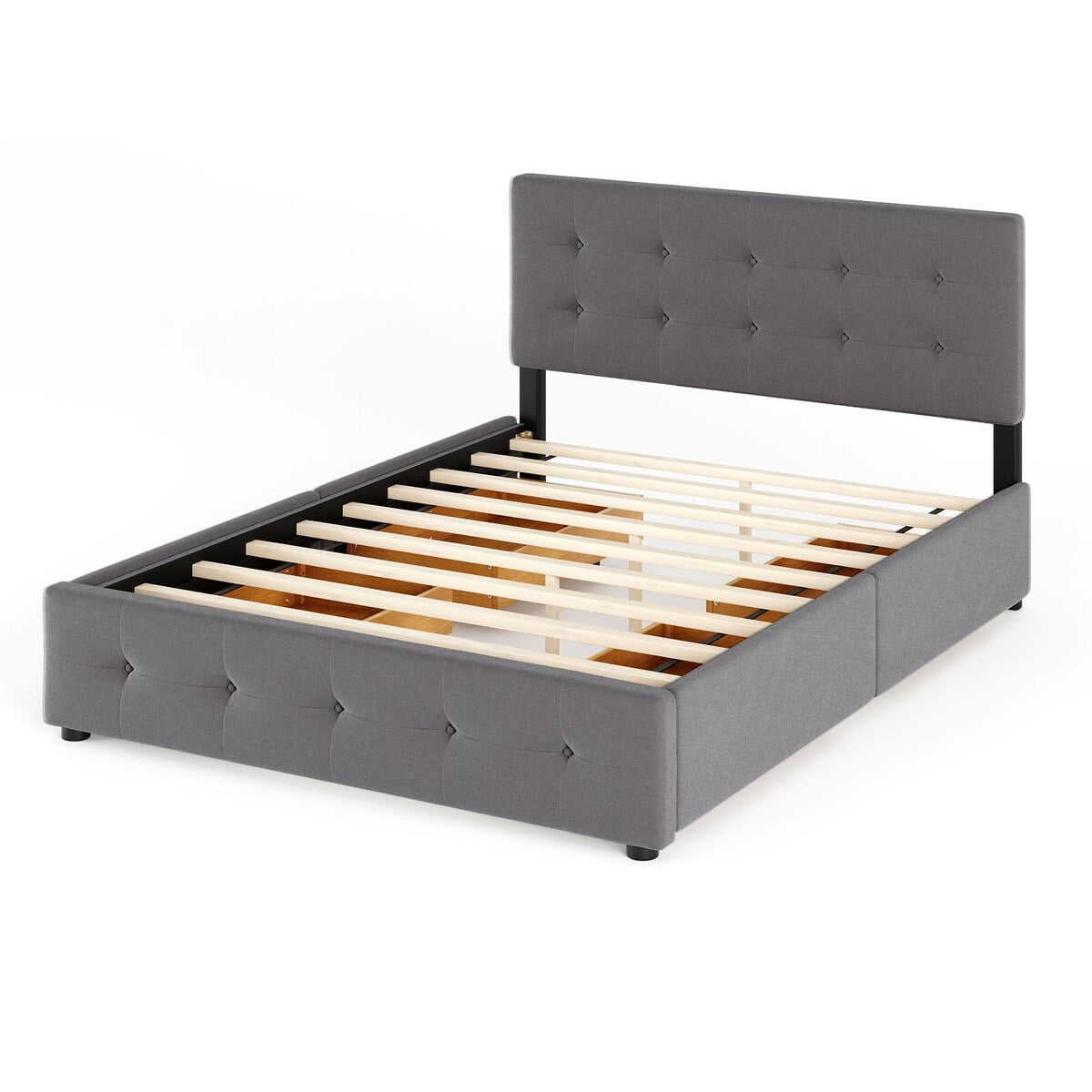 Queen Size Upholstered Storage Platform Bed with Tufted Headboard&4 Drawers