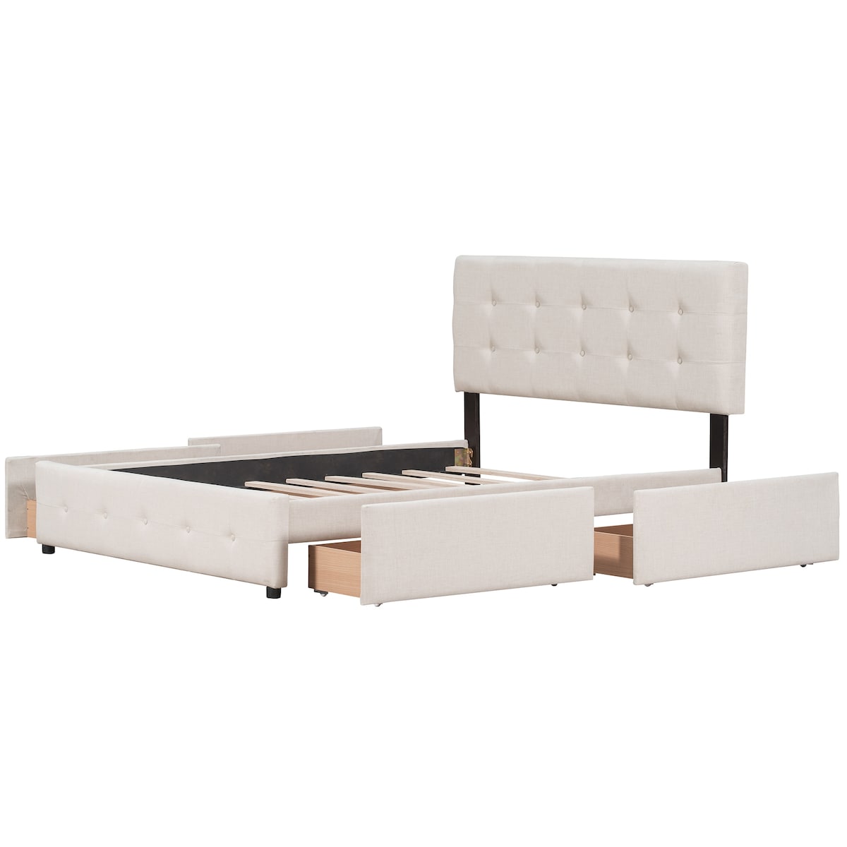 Queen Size Upholstered Storage Platform Bed with Tufted Headboard&4 Drawers