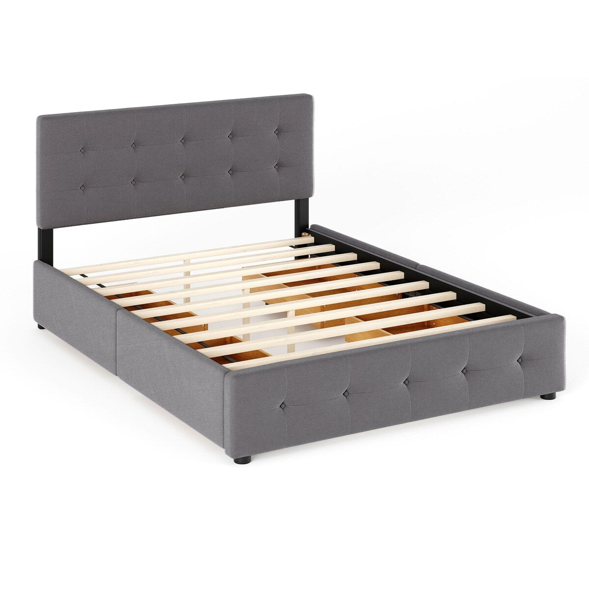 Queen Size Upholstered Storage Platform Bed with Tufted Headboard&4 Drawers