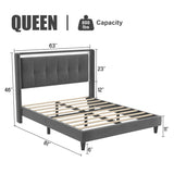 Queen Size Upholstered platform bed frame with headboard and sturdy wooden slats, high load-bearing capacity