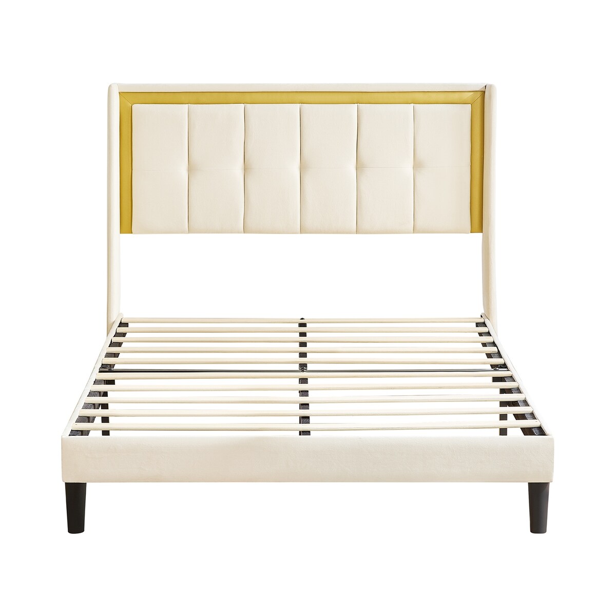 Queen Size Upholstered platform bed frame with headboard and sturdy wooden slats, high load-bearing capacity