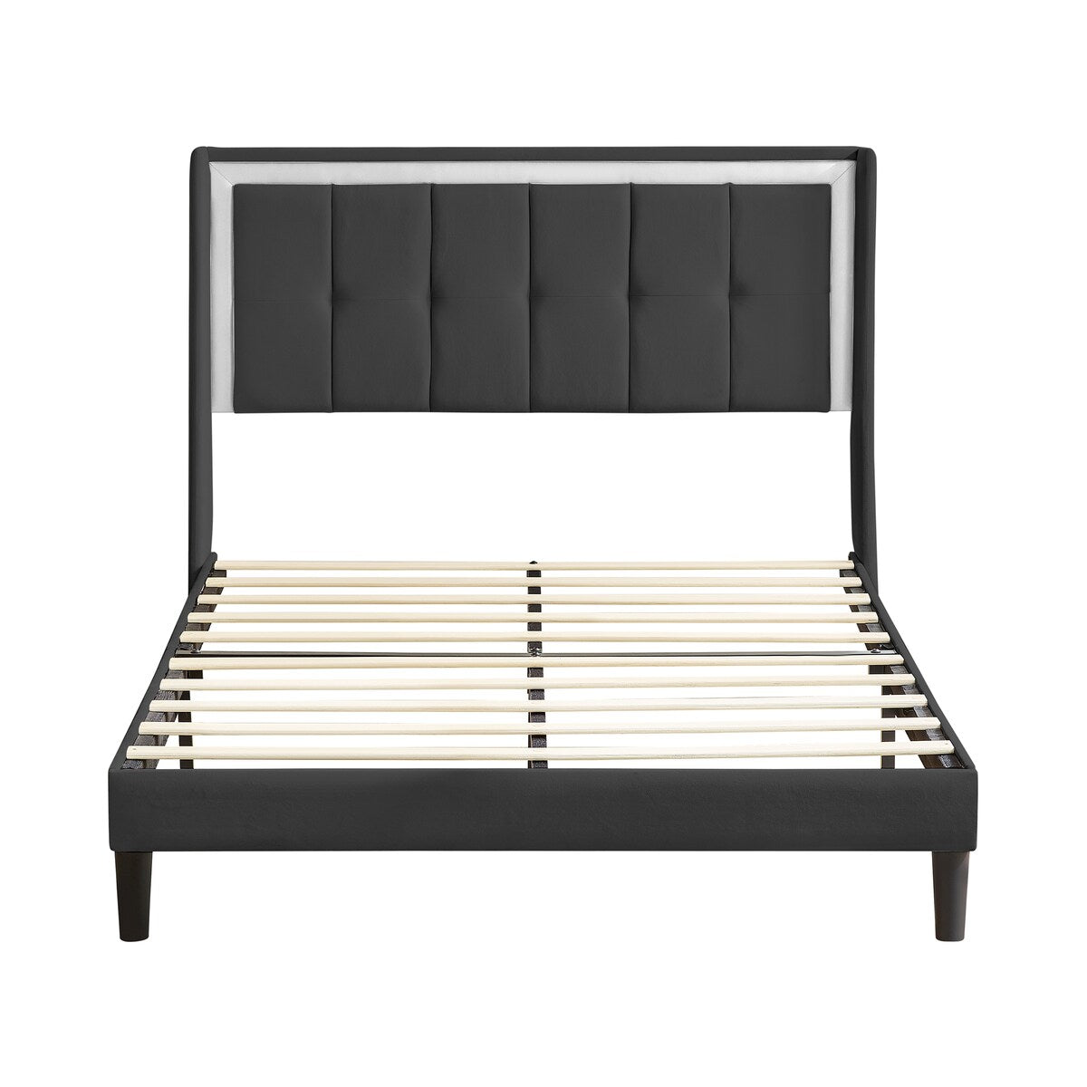 Queen Size Upholstered platform bed frame with headboard and sturdy wooden slats, high load-bearing capacity