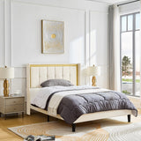 Queen Size Upholstered platform bed frame with headboard and sturdy wooden slats, high load-bearing capacity