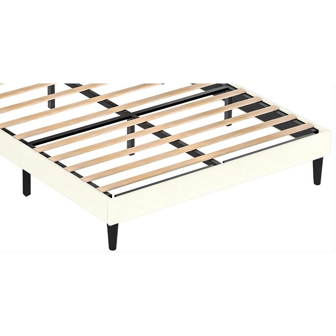 Queen Size Upholstered platform bed frame with headboard and sturdy wooden slats, high load-bearing capacity