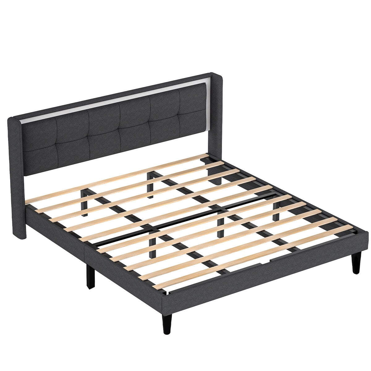 Queen Size Upholstered platform bed frame with headboard and sturdy wooden slats, high load-bearing capacity