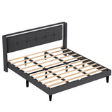 Queen Size Upholstered platform bed frame with headboard and sturdy wooden slats, high load-bearing capacity