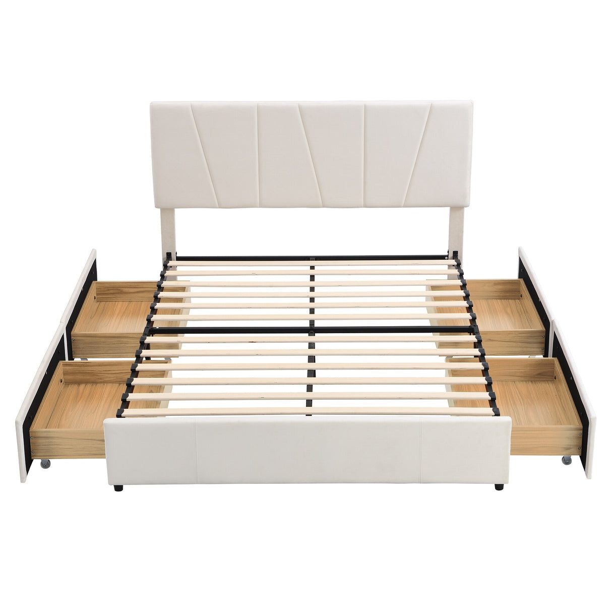 Queen Size Upholstery Platform Bed w/ 4 Drawers on 2 Sides Storage Bed, White