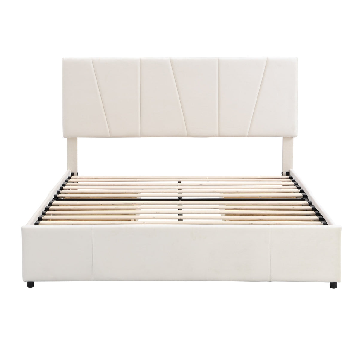 Queen Size Upholstery Platform Bed w/ 4 Drawers on 2 Sides Storage Bed, White