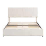 Queen Size Upholstery Platform Bed w/ 4 Drawers on 2 Sides Storage Bed, White