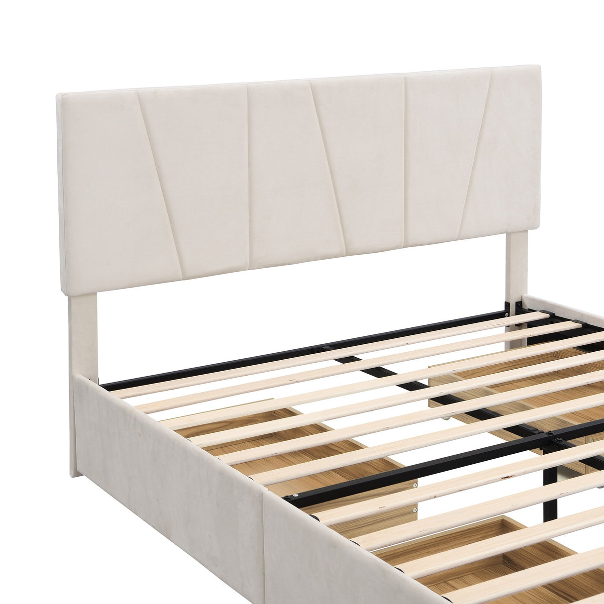 Queen Size Upholstery Platform Bed w/ 4 Drawers on 2 Sides Storage Bed, White