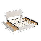 Queen Size Upholstery Platform Bed w/ 4 Drawers on 2 Sides Storage Bed, White