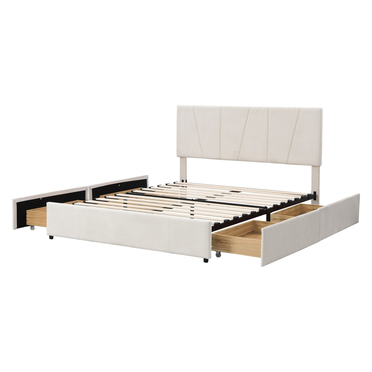 Queen Size Upholstery Platform Bed w/ 4 Drawers on 2 Sides Storage Bed, White