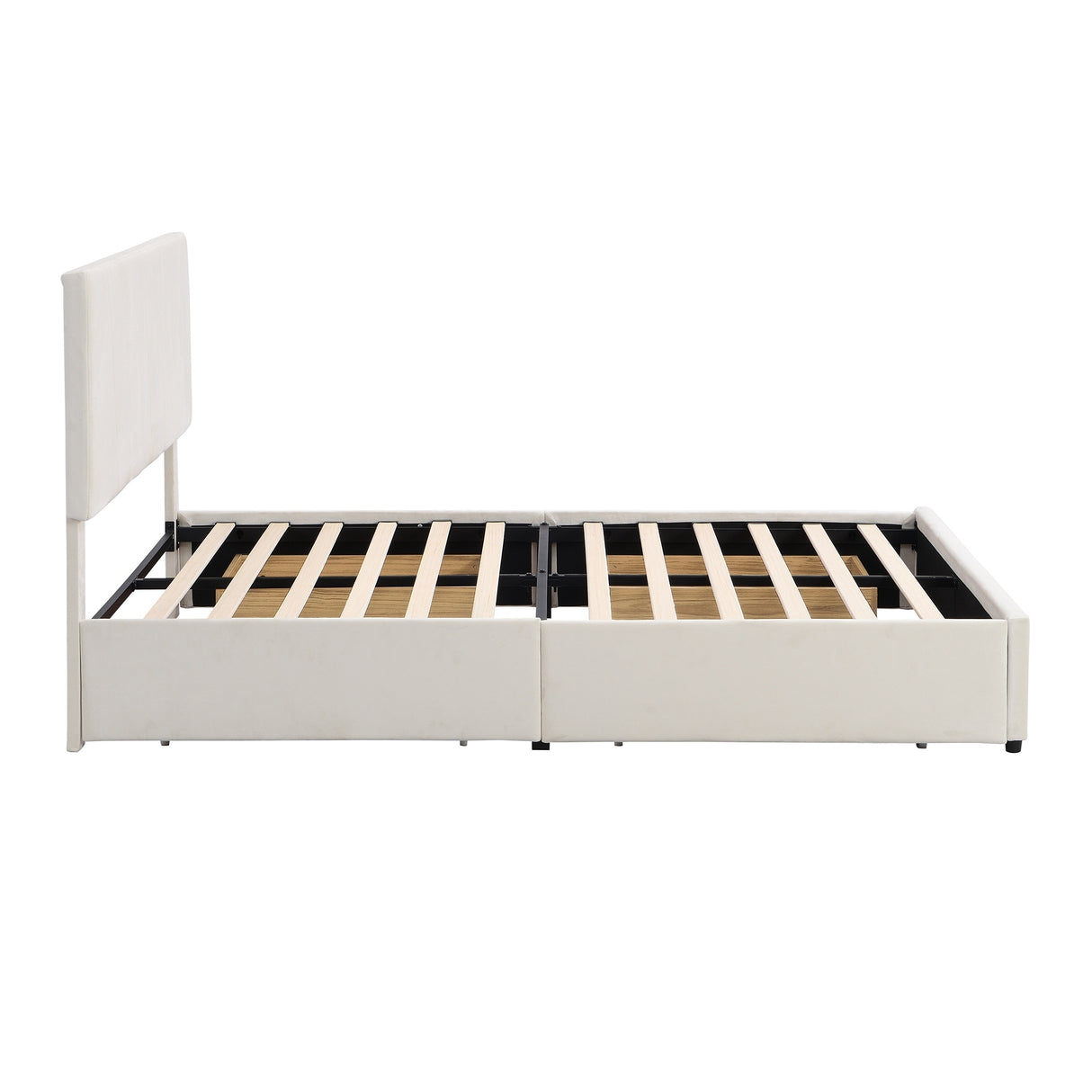 Queen Size Upholstery Platform Bed w/ 4 Drawers on 2 Sides Storage Bed, White