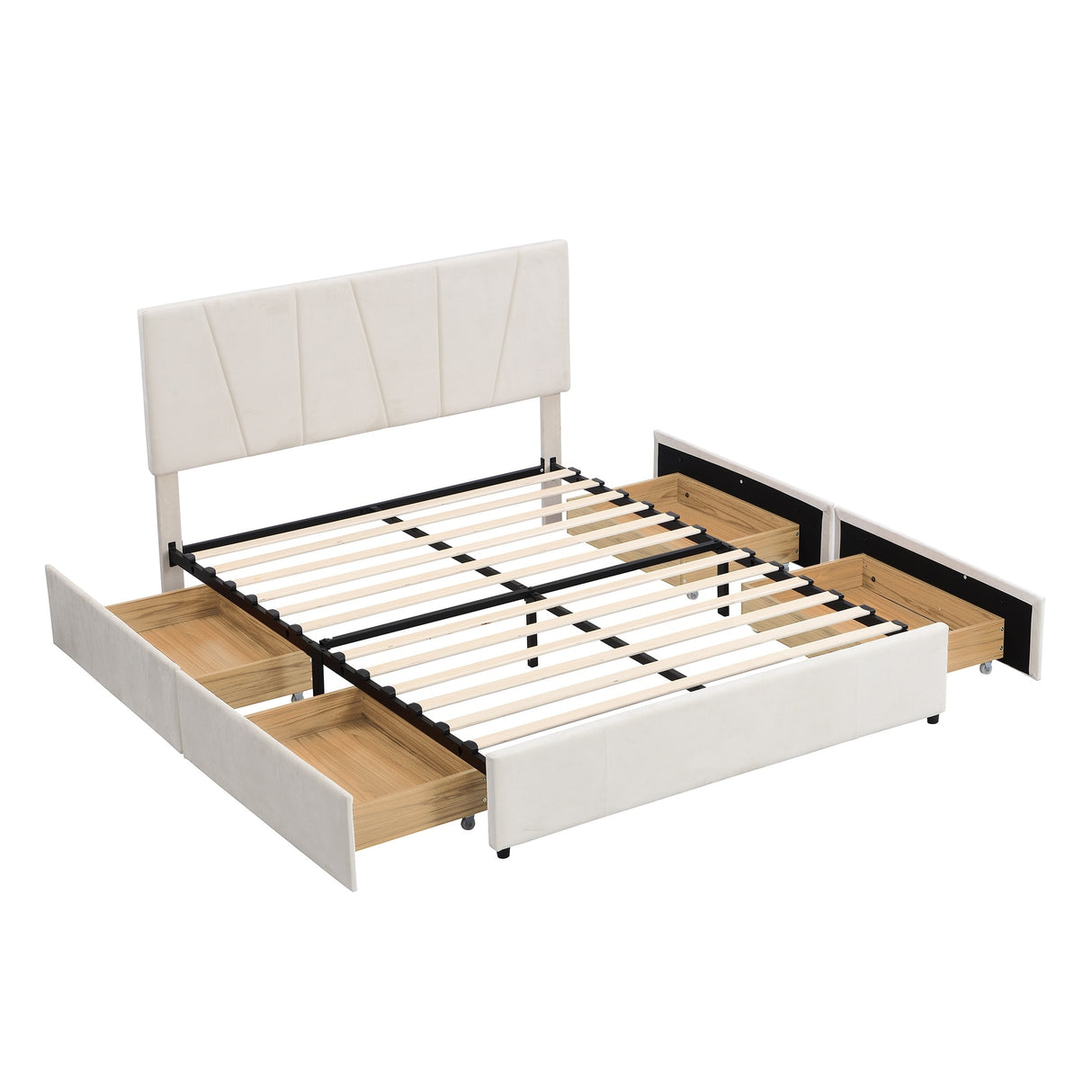 Queen Size Upholstery Platform Bed w/ 4 Drawers on 2 Sides Storage Bed, White