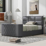 Queen Size Upholstery TV Platform Bed Frame with Height- adjustable Headboard and Support Legs