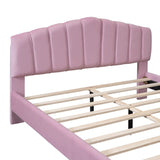 Queen Size Velvet Upholstered Platform Bed with Stripe Decorated Bedboard