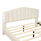 Queen Size Velvet Upholstered Platform Bed with Stripe Decorated Bedboard