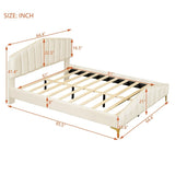 Queen Size Velvet Upholstered Platform Bed with Stripe Decorated Bedboard