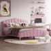 Queen Size Velvet Upholstered Platform Bed with Stripe Decorated Bedboard
