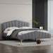 Queen Size Velvet Upholstered Platform Bed with Stripe Decorated Bedboard