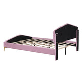 Queen Size Velvet Upholstered Platform Bed with Stripe Decorated Bedboard