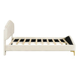 Queen Size Velvet Upholstered Platform Bed with Stripe Decorated Bedboard