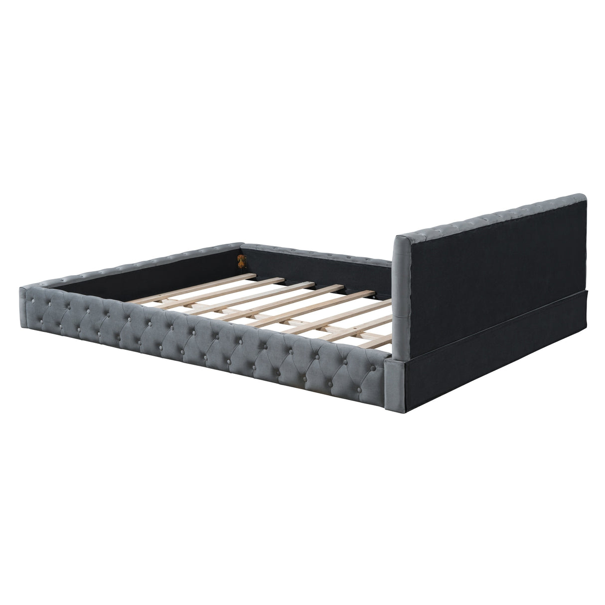 Queen Size Velvet Upholstered Platform Bed, with Luxurious Diamond Grid Headboard,Beige